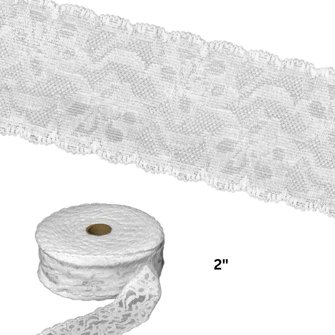 Elastic Floral Lace Trim – 2 Inches Wide, 27-Pack