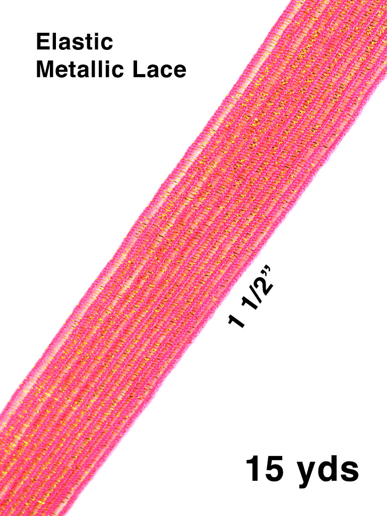 Elastic Metallic Lace Trim – 1 1/2" Wide, 15-Pack