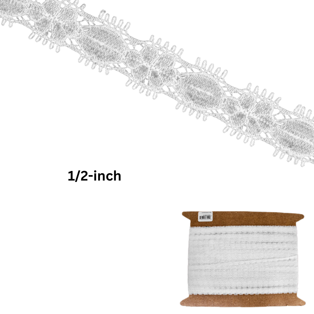 Elegant  Elastic Nylon Lace Trim - 1/2 Inch, 50-Pack