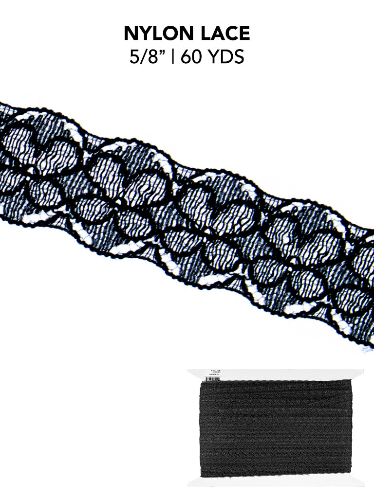 Elegant Floral Nylon Lace Trim - 5/8-inch, 60-Pack