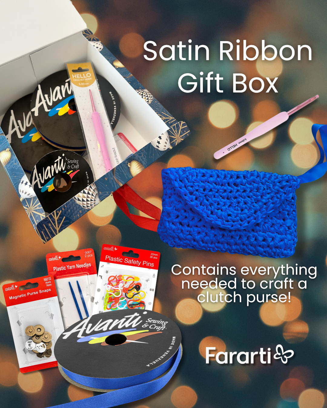 Holiday Clutch Purse DIY Crochet Gift Box – Avanti Satin Ribbon Edition
