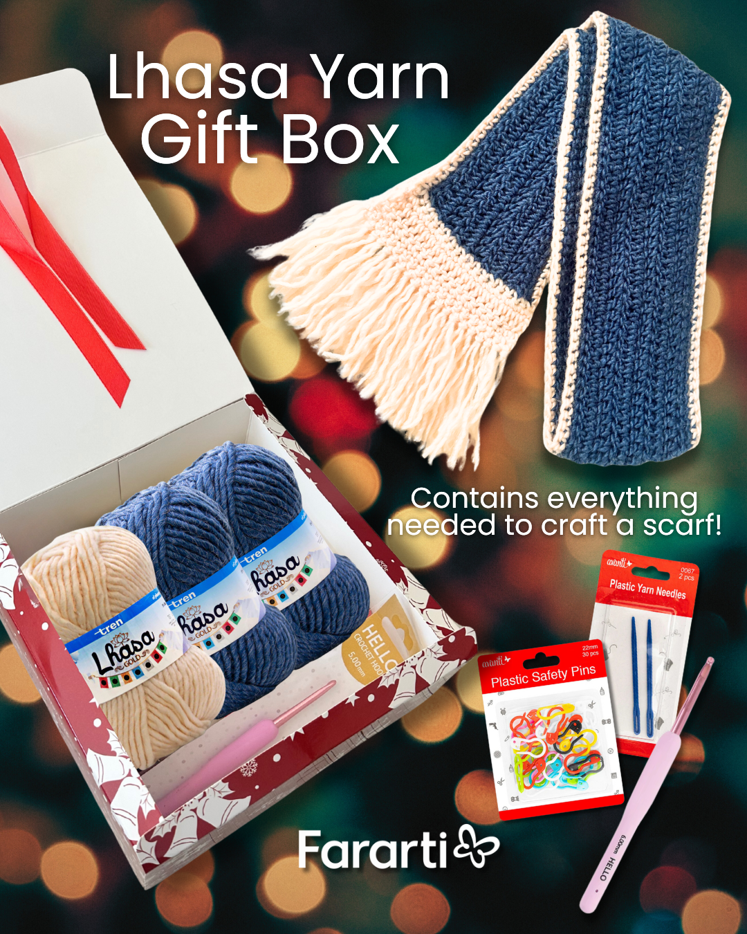 🧶 Holiday Scarf DIY Crochet Gift Box – Lhasa Yarn Edition