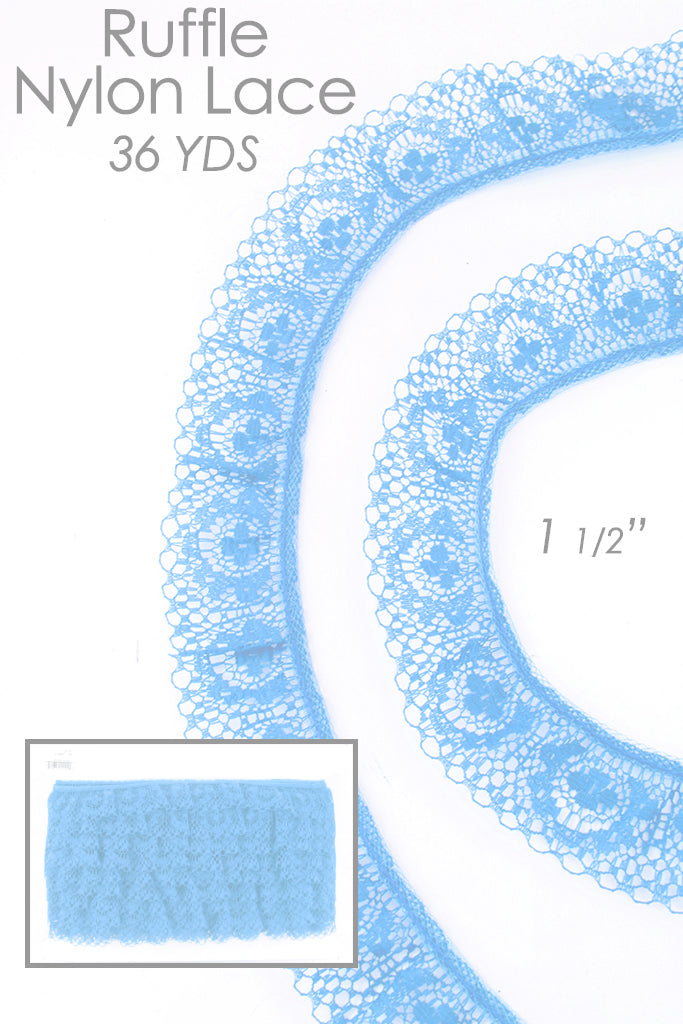 Elegant Ruffle Nylon Lace - 1 1/2" Width, 36-Pack