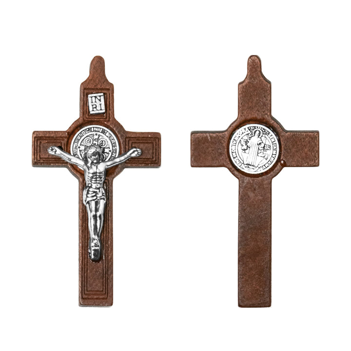 Glossy Wood & Metal Cross Pendant – Single & 12-Pack Options