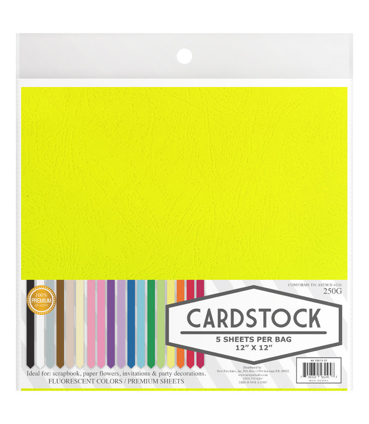 Fluorescent Card Stock, 250g. 12" x 12", 5 pcs