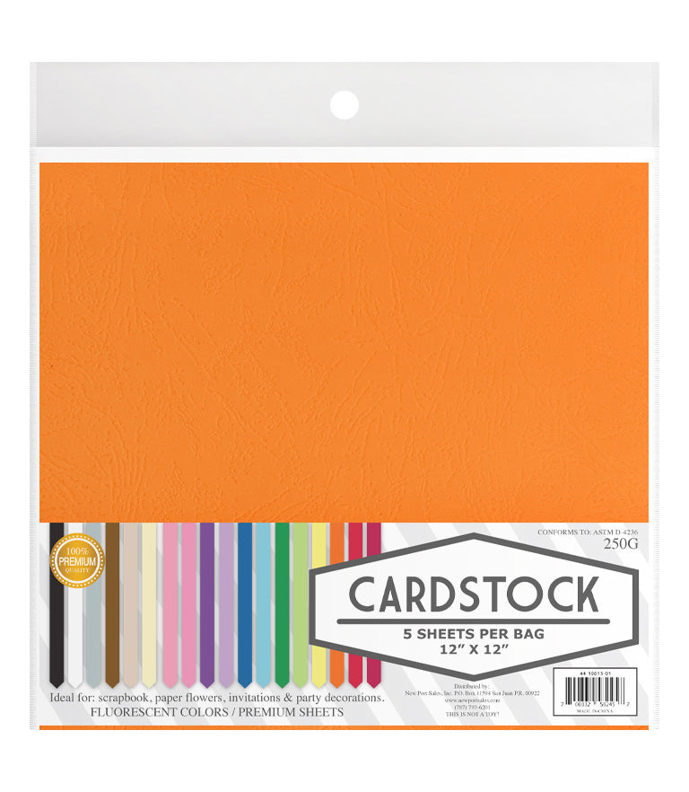 Fluorescent Card Stock, 250g. 12" x 12", 5 pcs