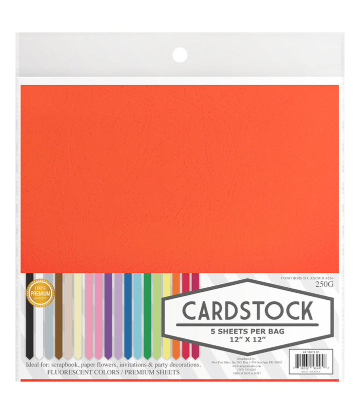 Fluorescent Card Stock, 250g. 12" x 12", 5 pcs