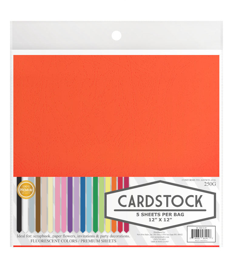 Fluorescent Card Stock, 250g. 12" x 12", 5 pcs, 10-Pack
