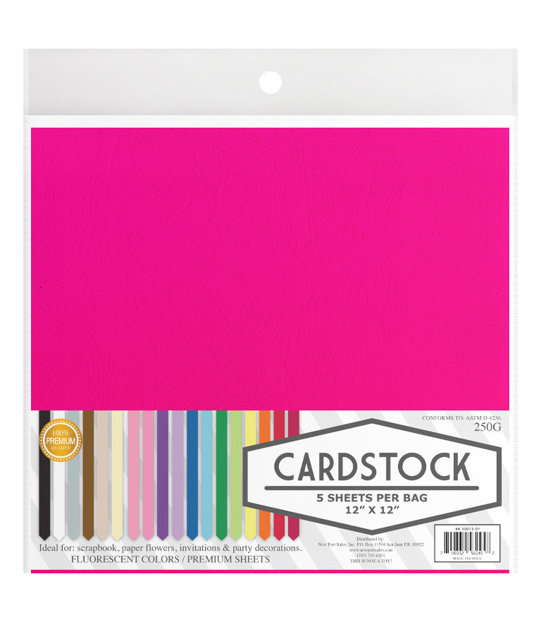 Fluorescent Card Stock, 250g. 12" x 12", 5 pcs