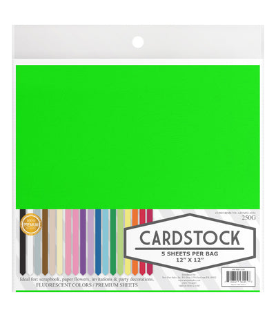 Fluorescent Card Stock, 250g. 12" x 12", 5 pcs