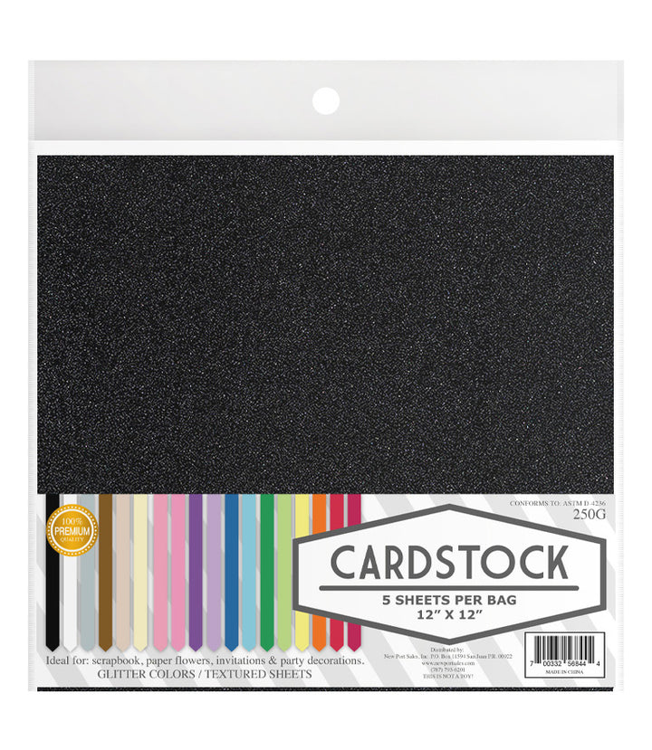 Glitter Cardstock, 250g. 12" x 12", 5 pcs