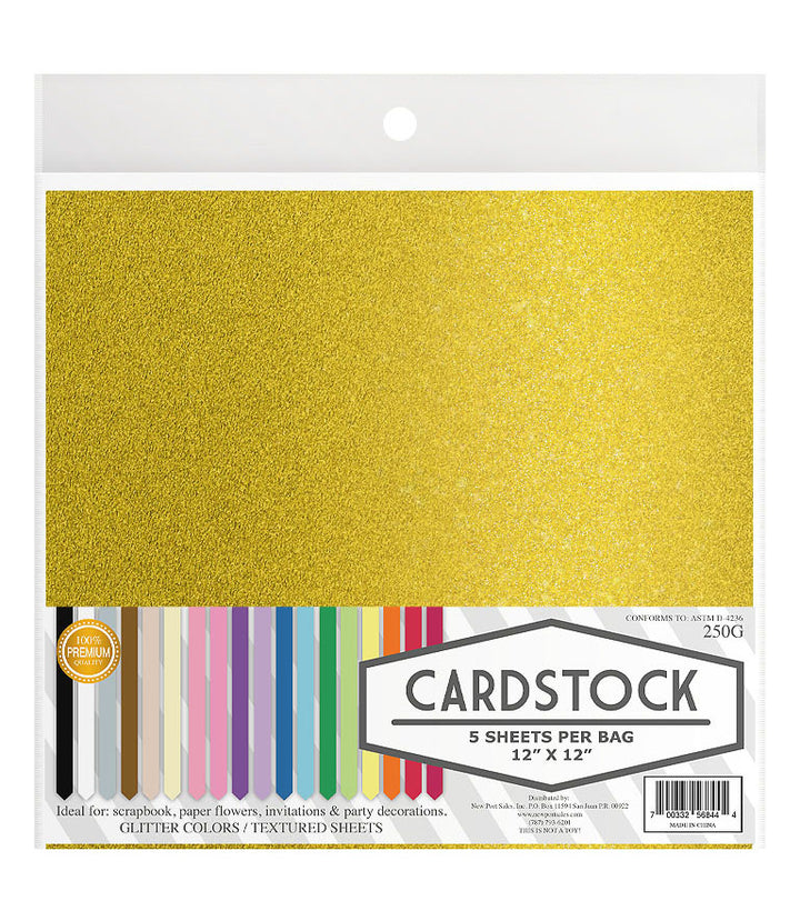 Glitter Cardstock, 250g. 12" x 12", 5 pcs, 10-Pack