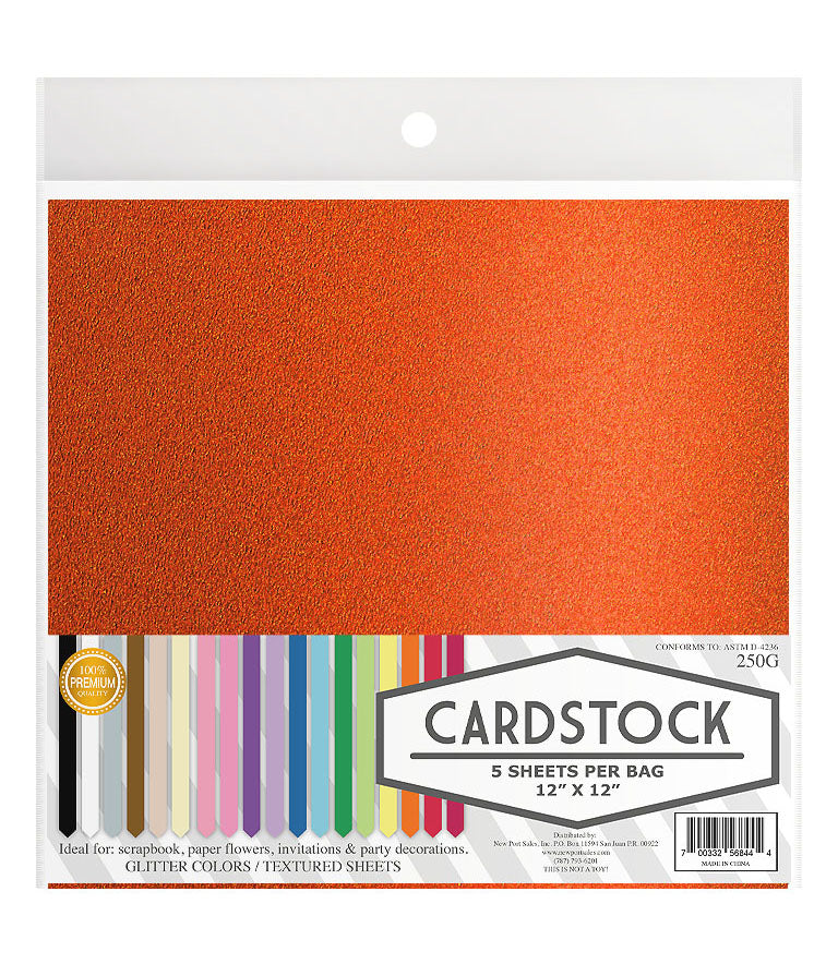 Glitter Cardstock, 250g. 12" x 12", 5 pcs