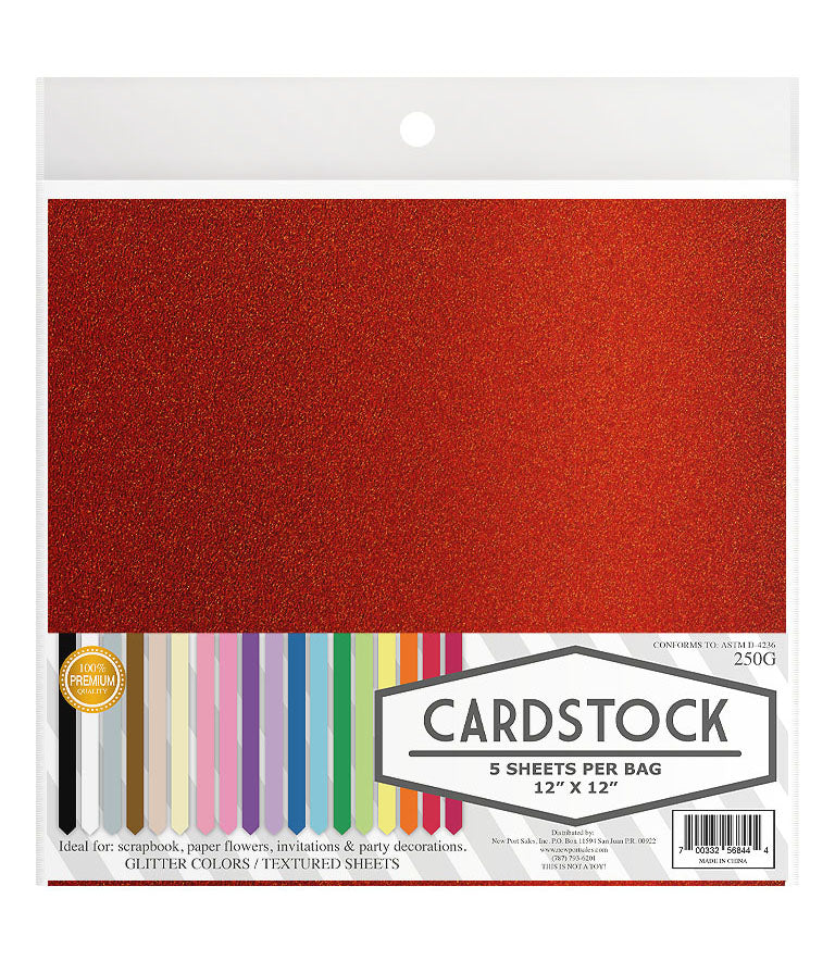 Glitter Cardstock, 250g. 12" x 12", 5 pcs, 10-Pack