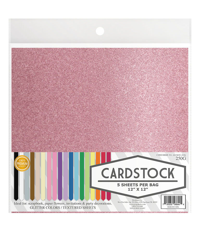 Glitter Cardstock, 250g. 12" x 12", 5 pcs