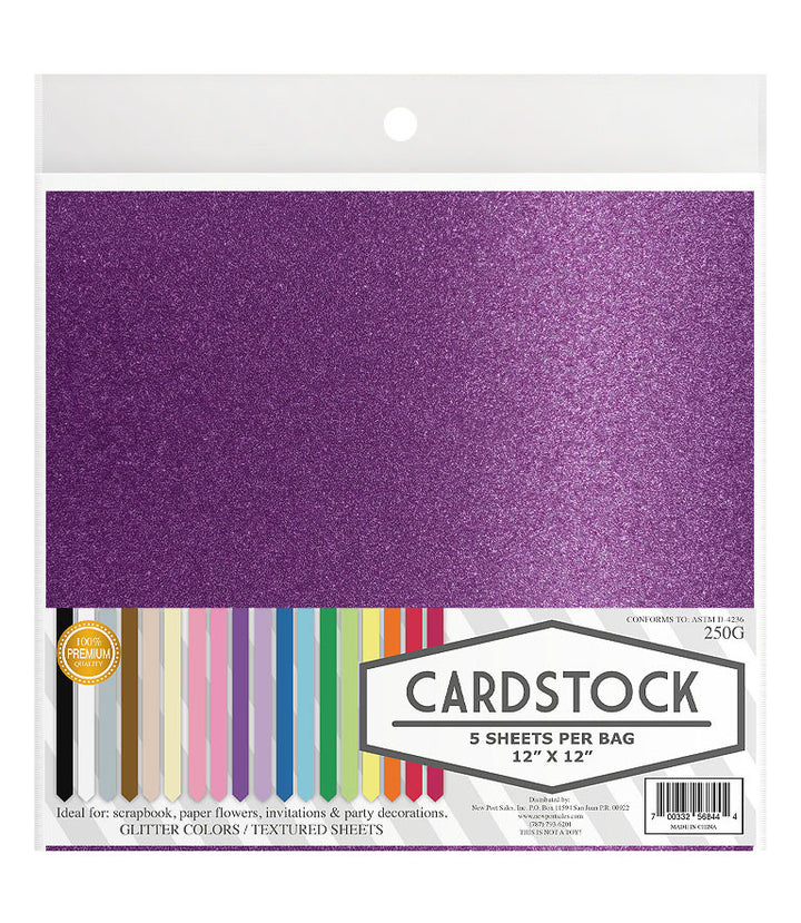Glitter Cardstock, 250g. 12" x 12", 5 pcs