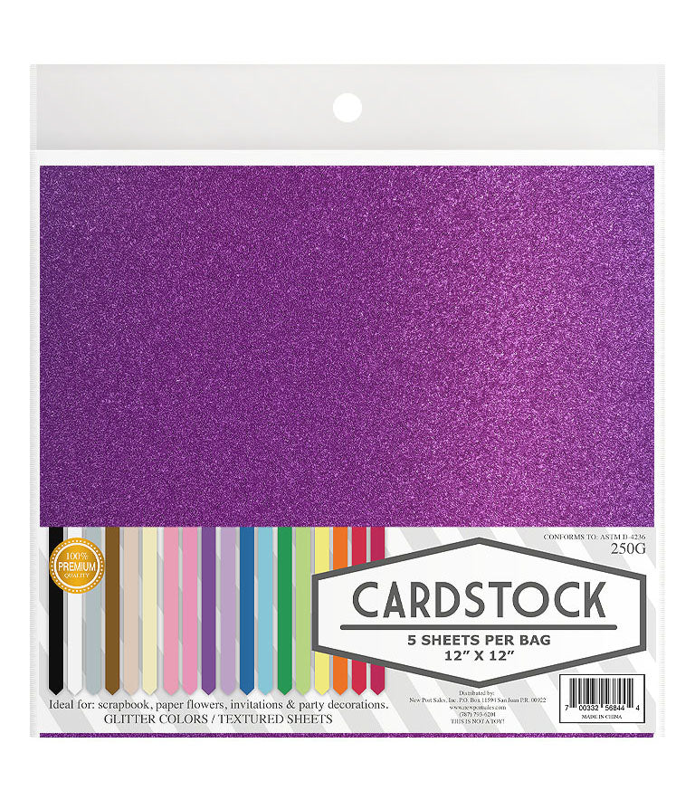 Glitter Cardstock, 250g. 12" x 12", 5 pcs