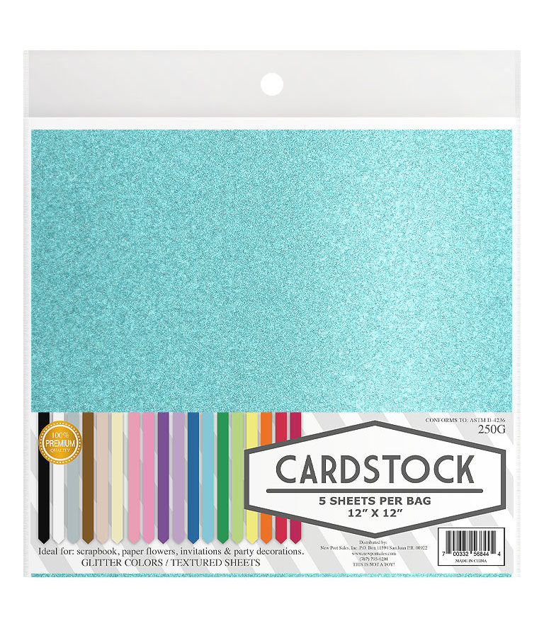 Glitter Cardstock, 250g. 12" x 12", 5 pcs