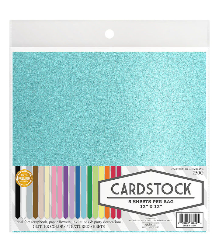 Glitter Cardstock, 250g. 12" x 12", 5 pcs, 10-Pack