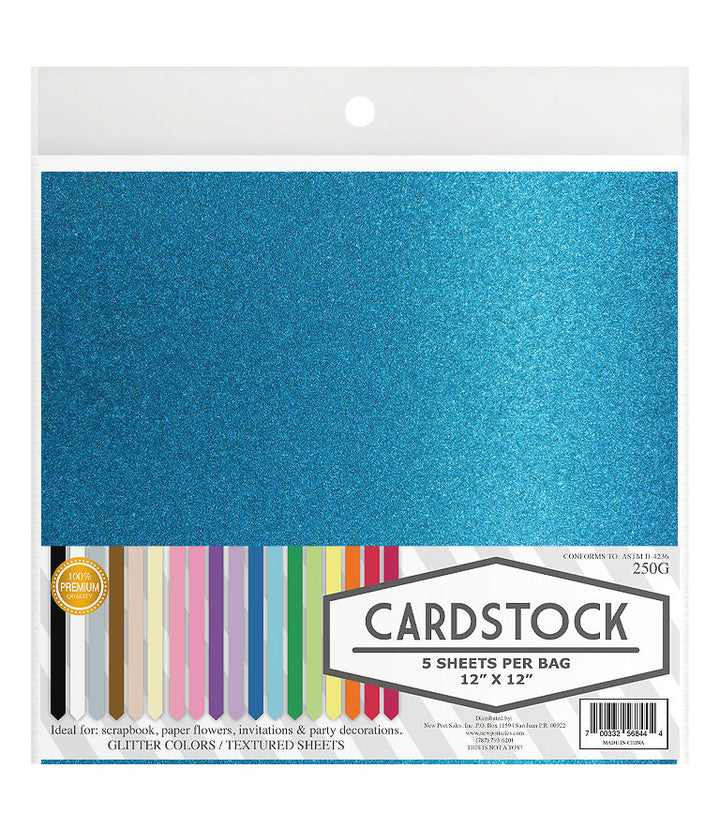 Glitter Cardstock, 250g. 12" x 12", 5 pcs