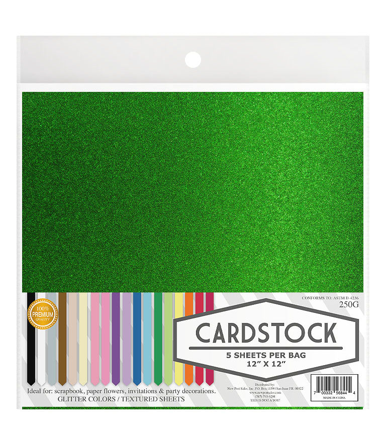 Glitter Cardstock, 250g. 12" x 12", 5 pcs