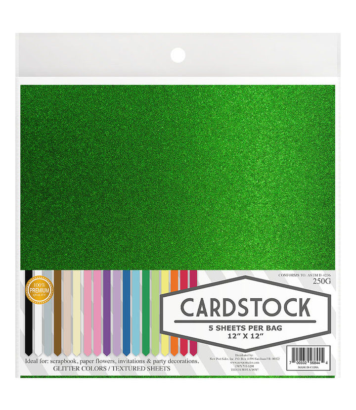 Glitter Cardstock, 250g. 12" x 12", 5 pcs, 10-Pack