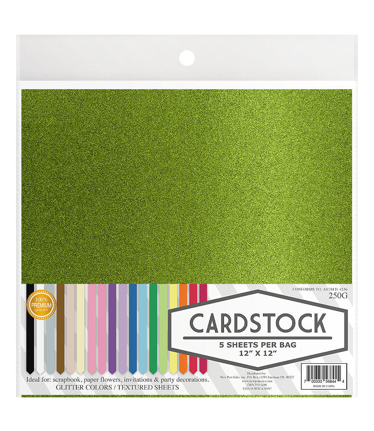 Glitter Cardstock, 250g. 12" x 12", 5 pcs, 10-Pack