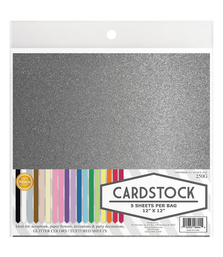 Glitter Cardstock, 250g. 12" x 12", 5 pcs