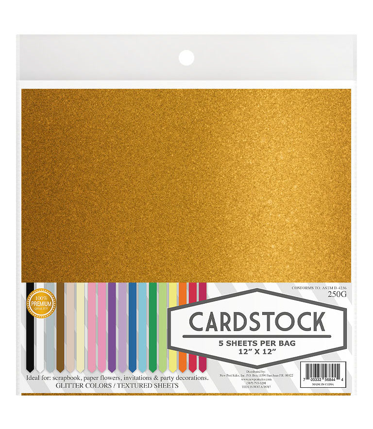 Glitter Cardstock, 250g. 12" x 12", 5 pcs