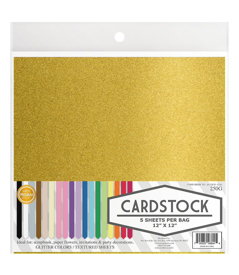 Glitter Cardstock, 250g. 12" x 12", 5 pcs, 10-Pack