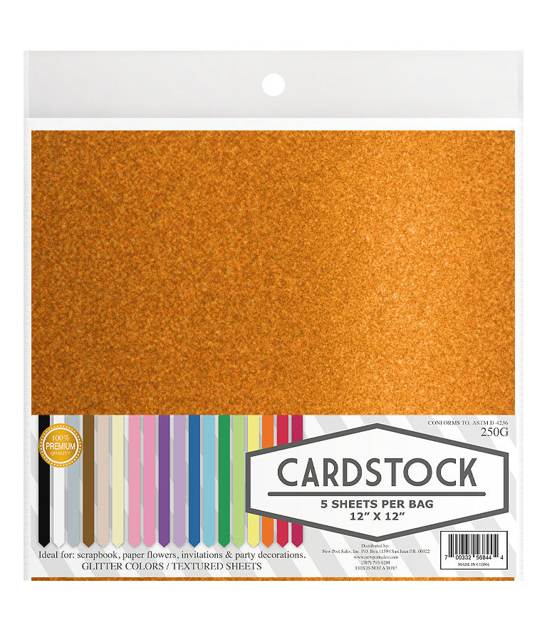 Glitter Cardstock, 250g. 12" x 12", 5 pcs