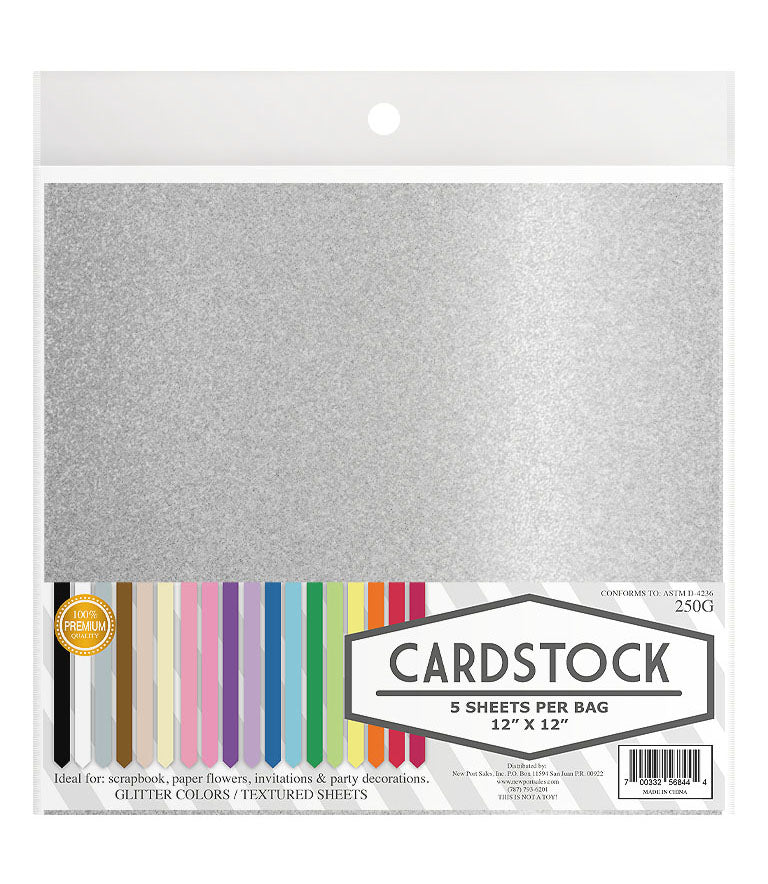 Glitter Cardstock, 250g. 12" x 12", 5 pcs