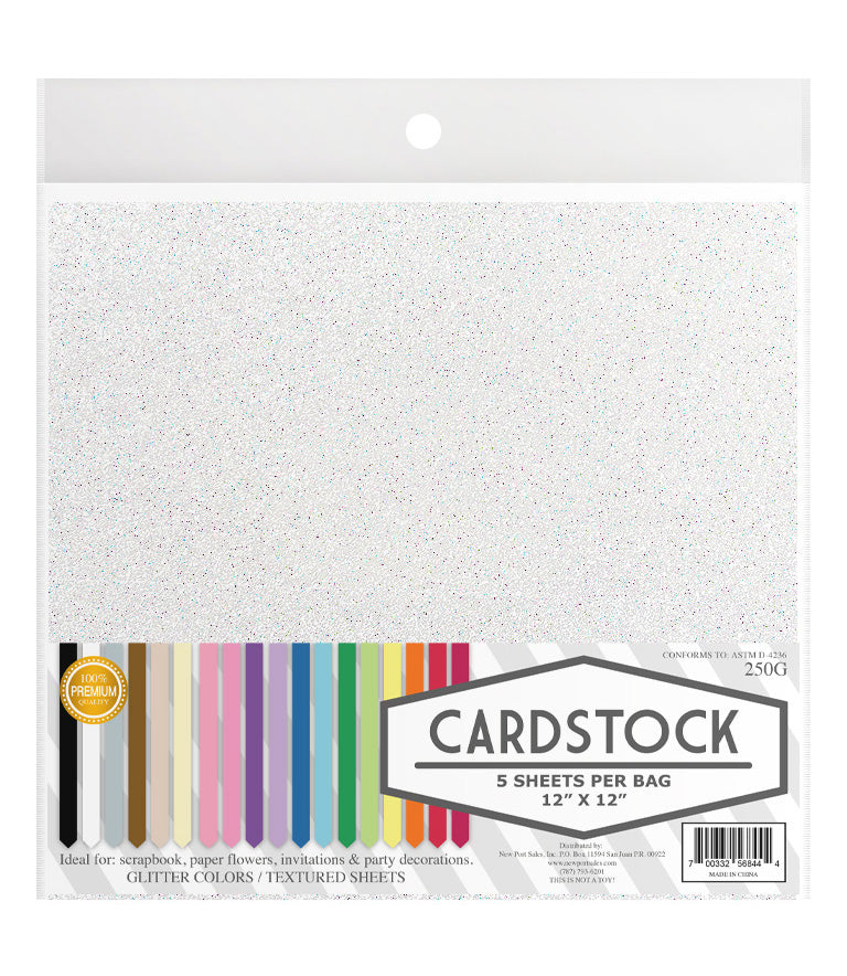 Glitter Iridescent Colors Cardstock, 250gms 12" x 12", 5 pcs. 10-Pack