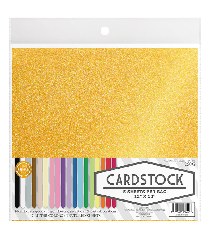 Glitter Iridescent Colors Cardstock, 250g. 12" x 12", 5 pcs