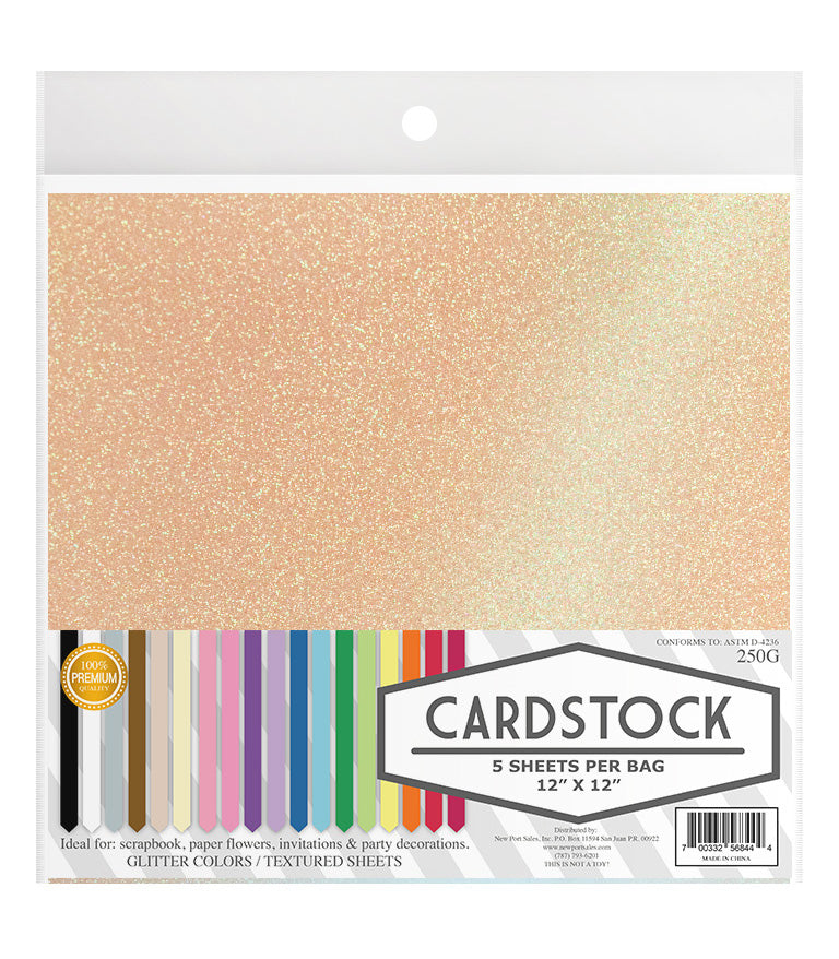 Glitter Iridescent Colors Cardstock, 250g. 12" x 12", 5 pcs