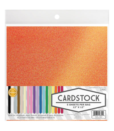 Glitter Iridescent Colors Cardstock, 250g. 12" x 12", 5 pcs