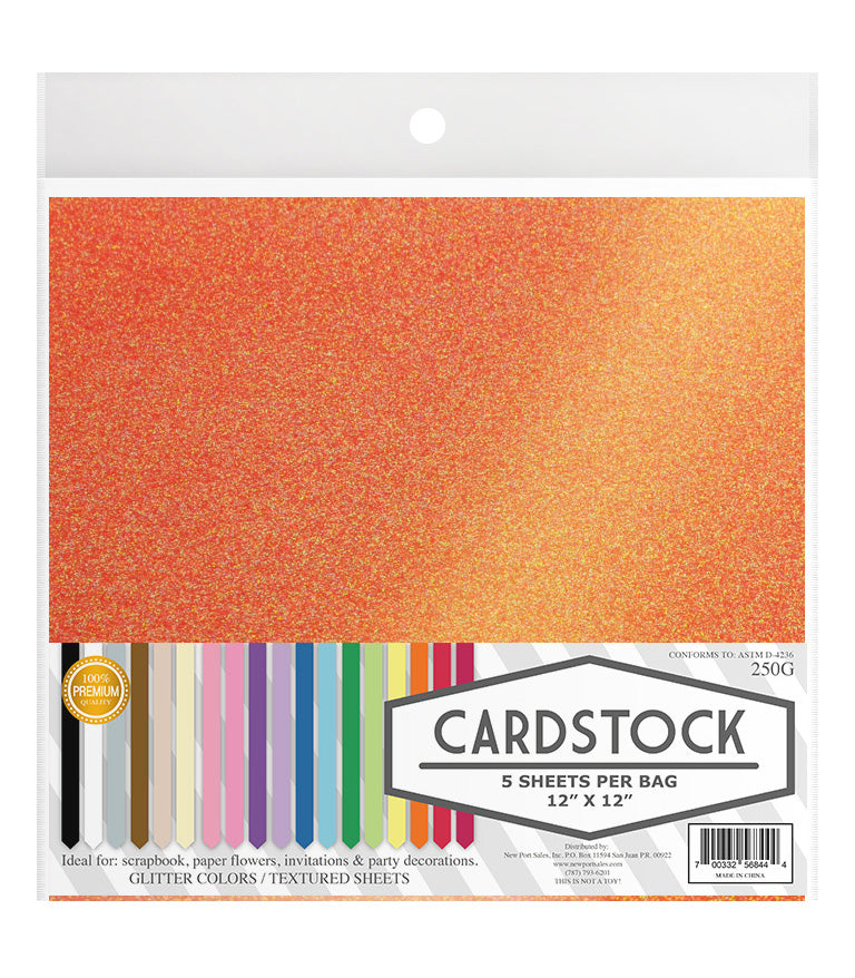 Glitter Iridescent Colors Cardstock, 250gms 12" x 12", 5 pcs. 10-Pack
