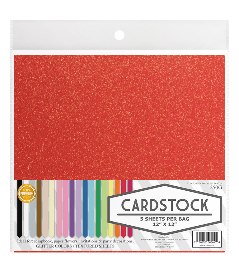 Glitter Iridescent Colors Cardstock, 250g. 12" x 12", 5 pcs. 10-Pack