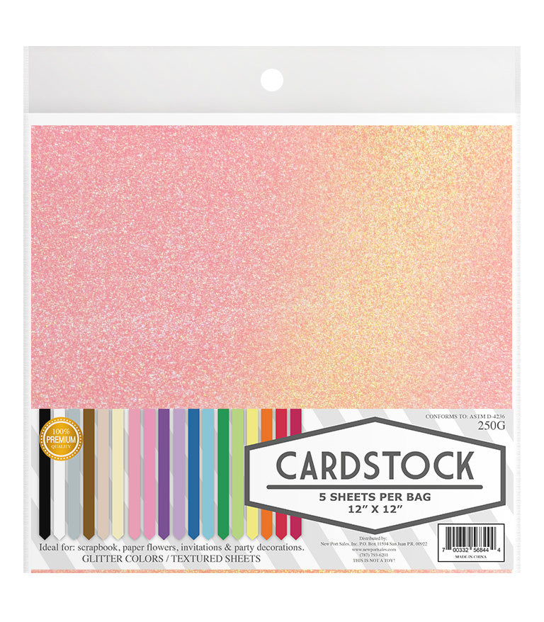 Glitter Iridescent Colors Cardstock, 250g. 12" x 12", 5 pcs