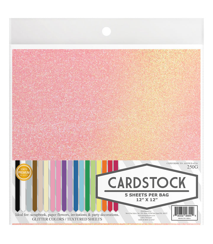 Glitter Iridescent Colors Cardstock, 250gms 12" x 12", 5 pcs. 10-Pack