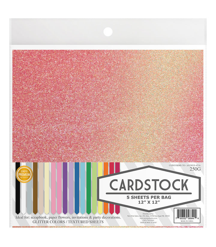 Glitter Iridescent Colors Cardstock, 250gms 12" x 12", 5 pcs. 10-Pack