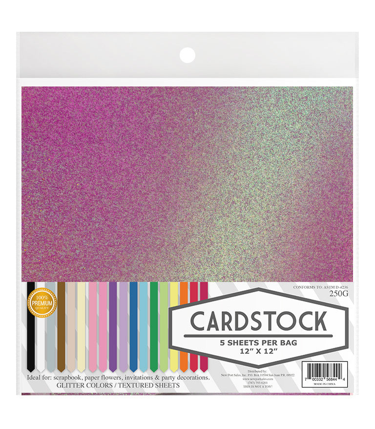 Glitter Iridescent Colors Cardstock, 250g. 12" x 12", 5 pcs