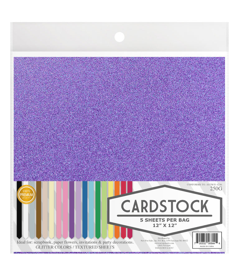 Glitter Iridescent Colors Cardstock, 250g. 12" x 12", 5 pcs. 10-Pack
