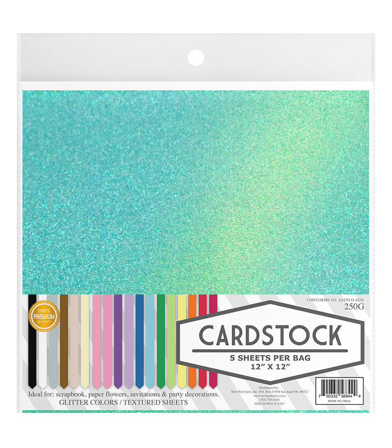 Glitter Iridescent Colors Cardstock, 250g. 12" x 12", 5 pcs