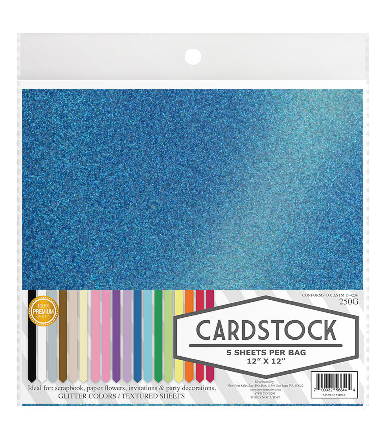Glitter Iridescent Colors Cardstock, 250g. 12" x 12", 5 pcs