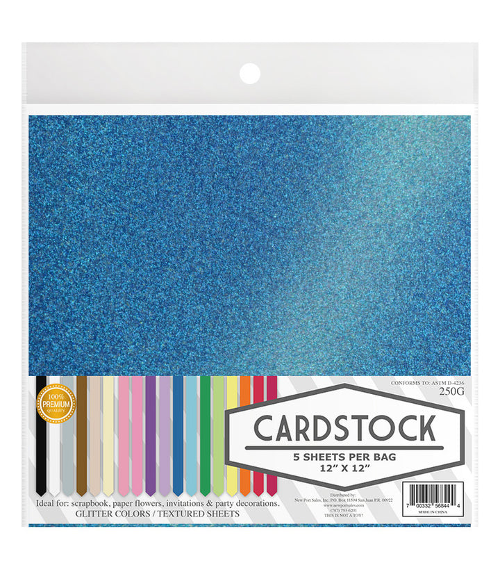 Glitter Iridescent Colors Cardstock, 250gms 12" x 12", 5 pcs. 10-Pack