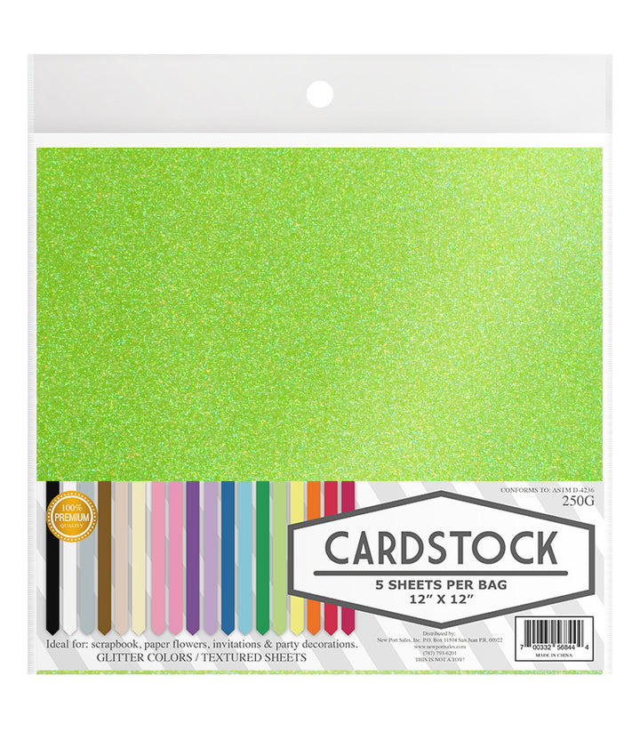 Glitter Iridescent Colors Cardstock, 250gms 12" x 12", 5 pcs. 10-Pack