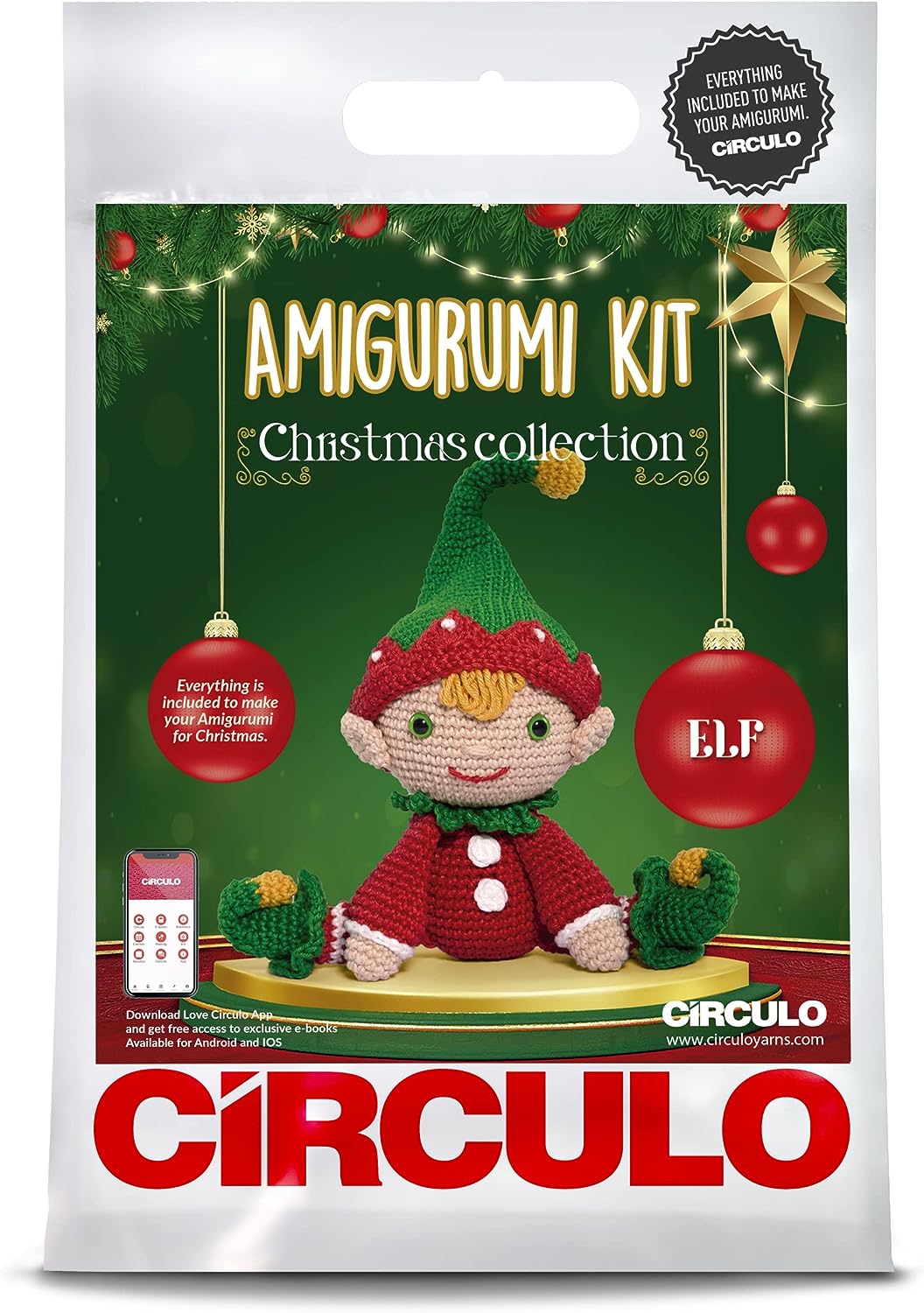 CIRCULO Amigurumi Kit Christmas Collection - Elf, Clear Easy to Follow Instructions - Intermediate Level - 1 Crochet Kit