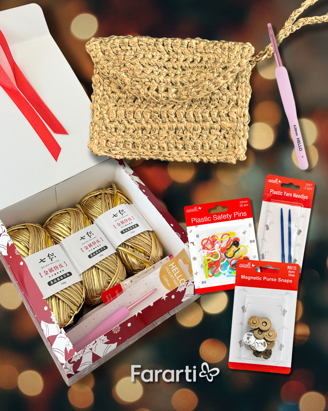 Holiday Clutch Purse DIY Crochet Gift Box – Metallic T-Shirt Yarn Edition