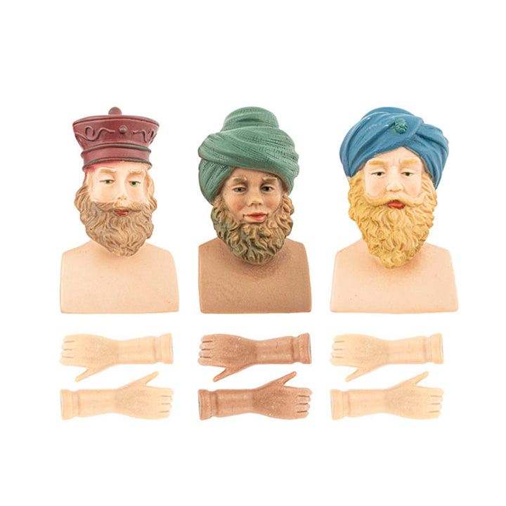 Three Wiseman Heads and Hands, Plastic Dolls, 3 pcs